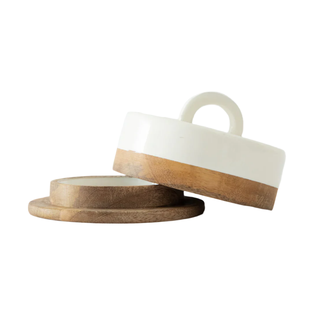 HS BUTTER DISH M/WOOD & ENAMEL 12X12