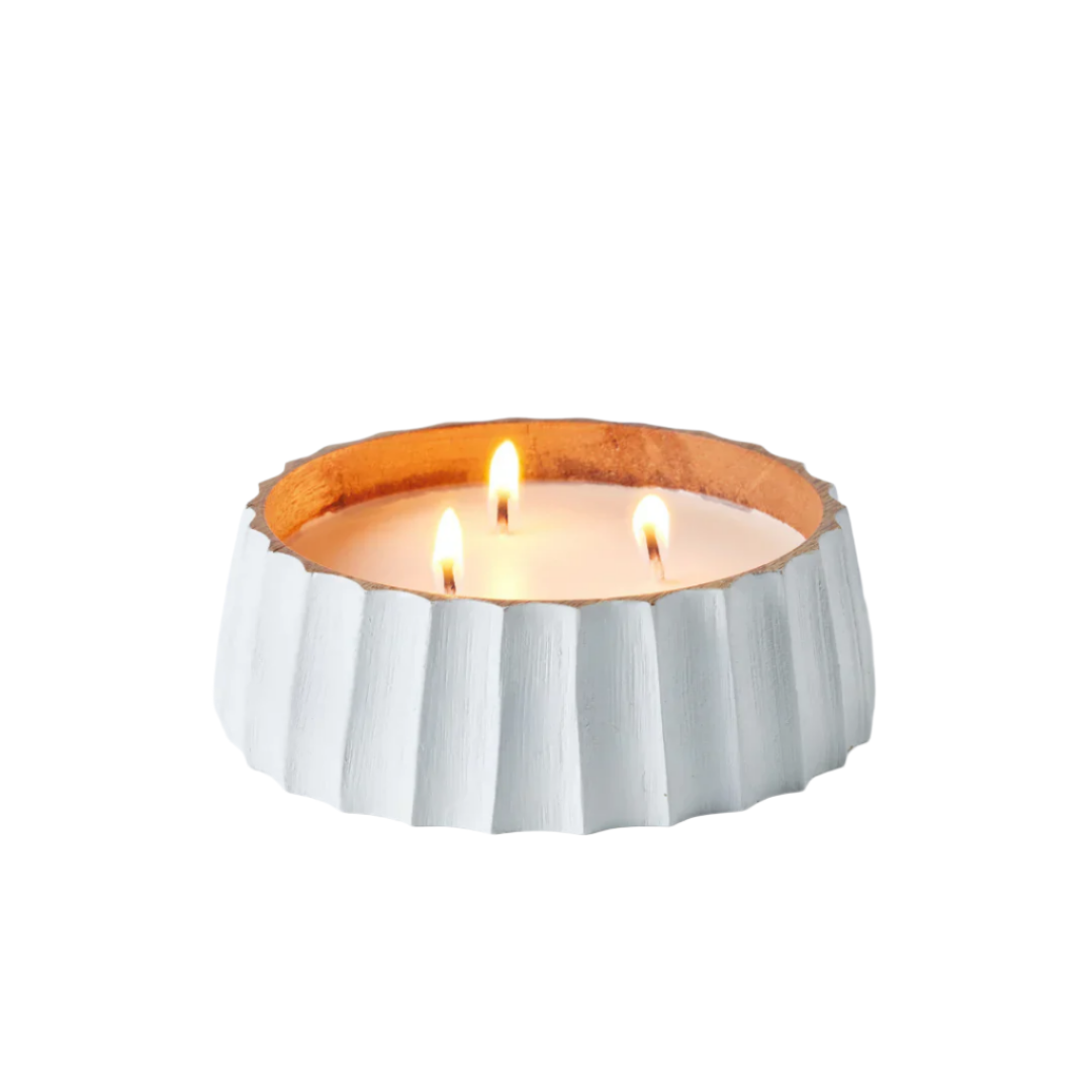HS CANDLE HOLDER WOOD RIDGED