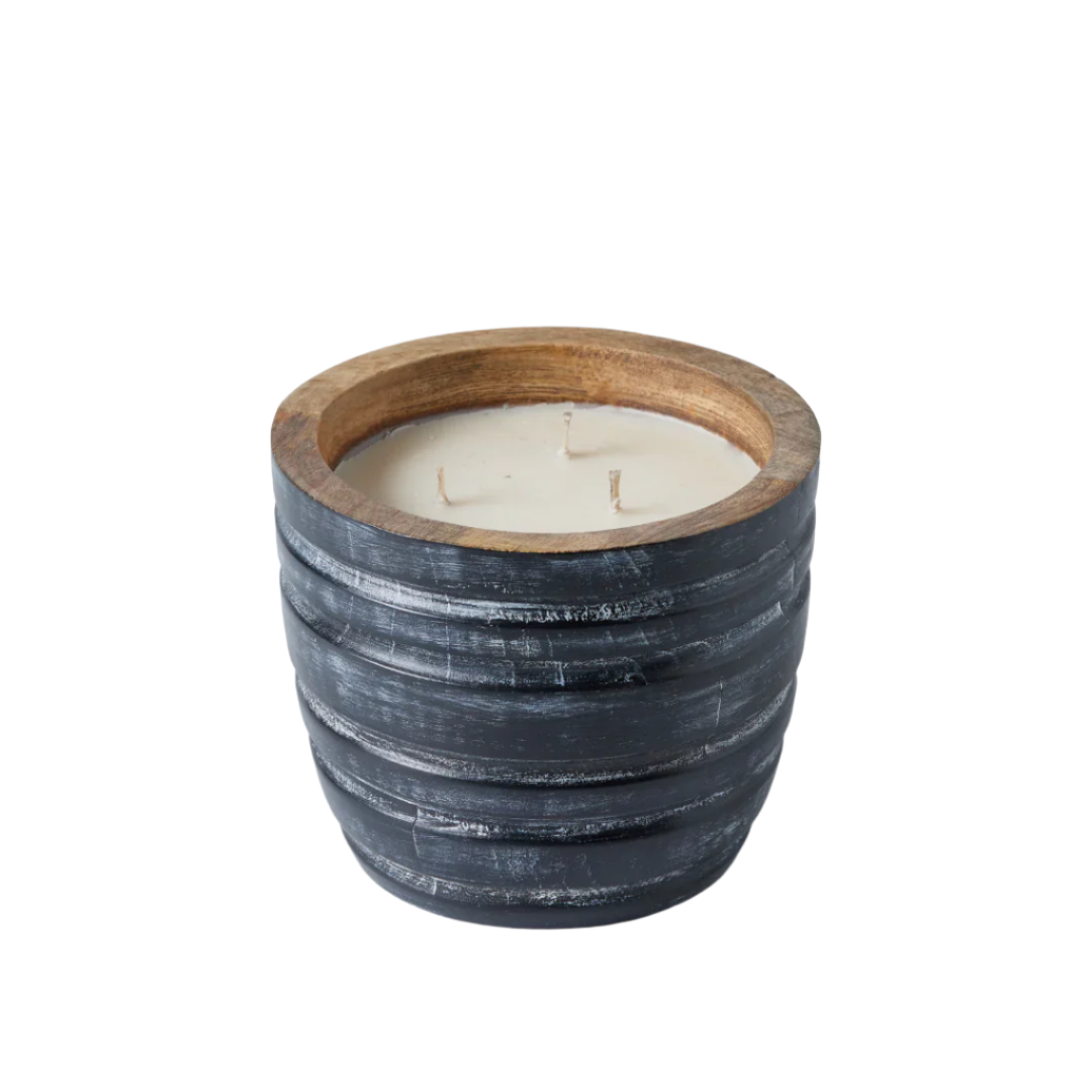 HS CANDLE HOLDER WOOD RIDGED M