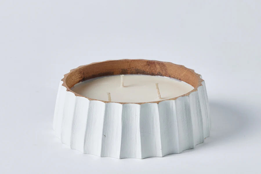 HS CANDLE HOLDER WOOD RIDGED
