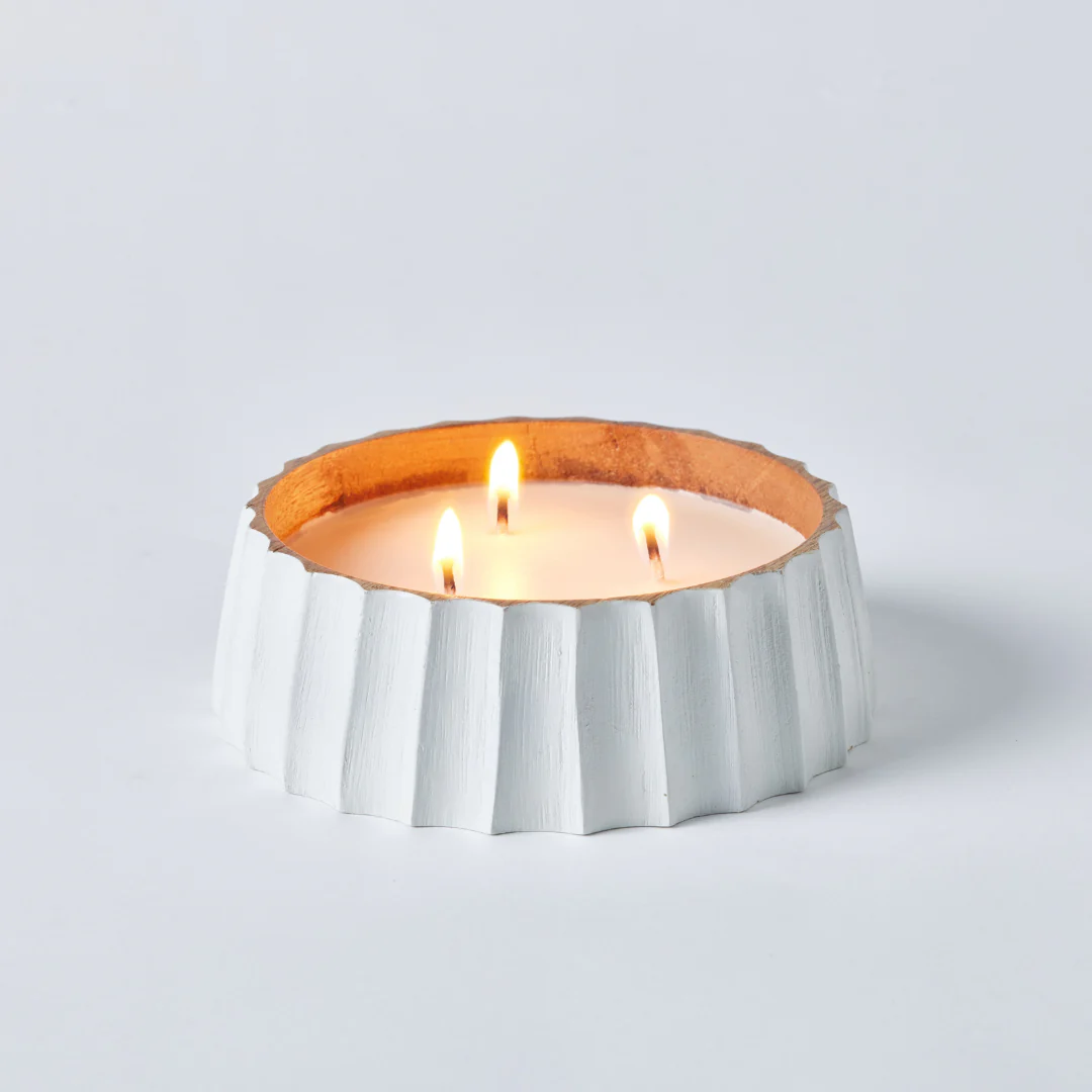 HS CANDLE HOLDER WOOD RIDGED