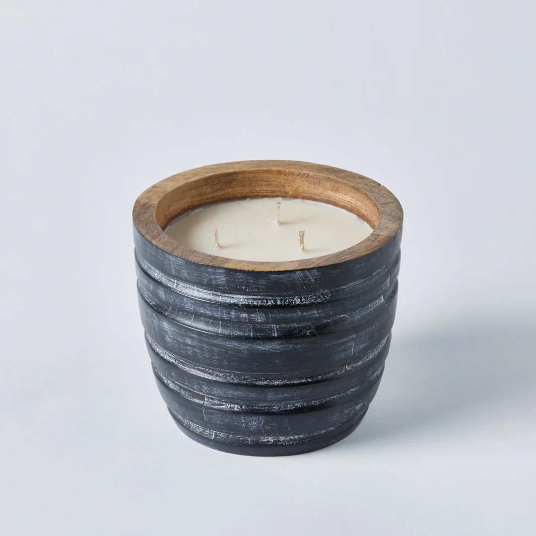 HS CANDLE HOLDER WOOD RIDGED M