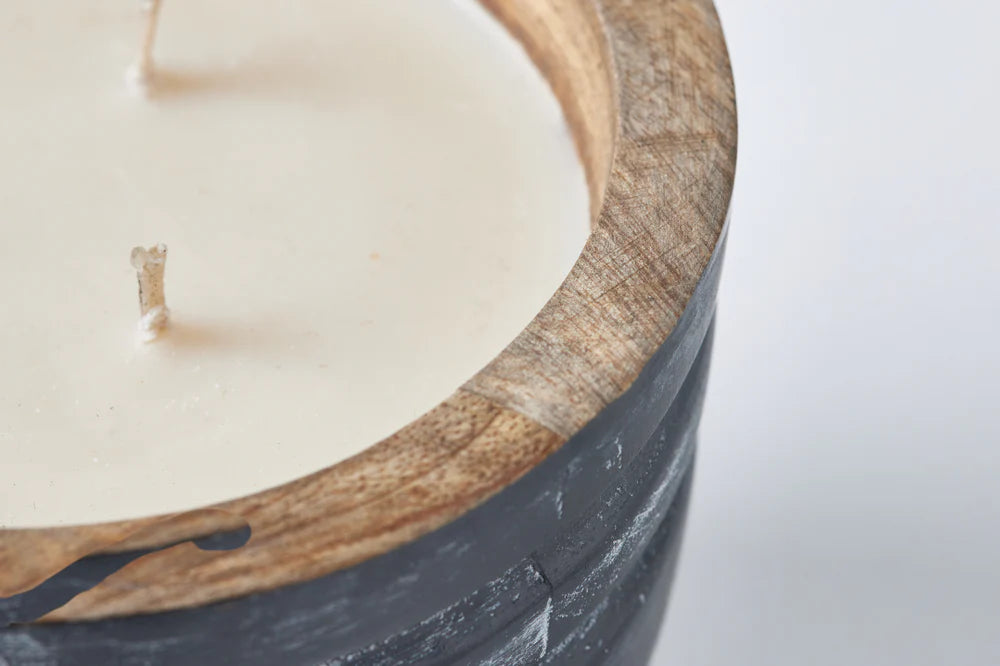 HS CANDLE HOLDER WOOD RIDGED M