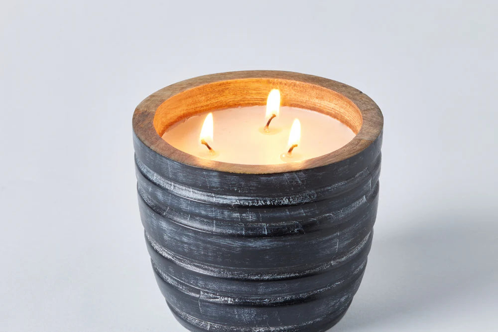HS CANDLE HOLDER WOOD RIDGED M